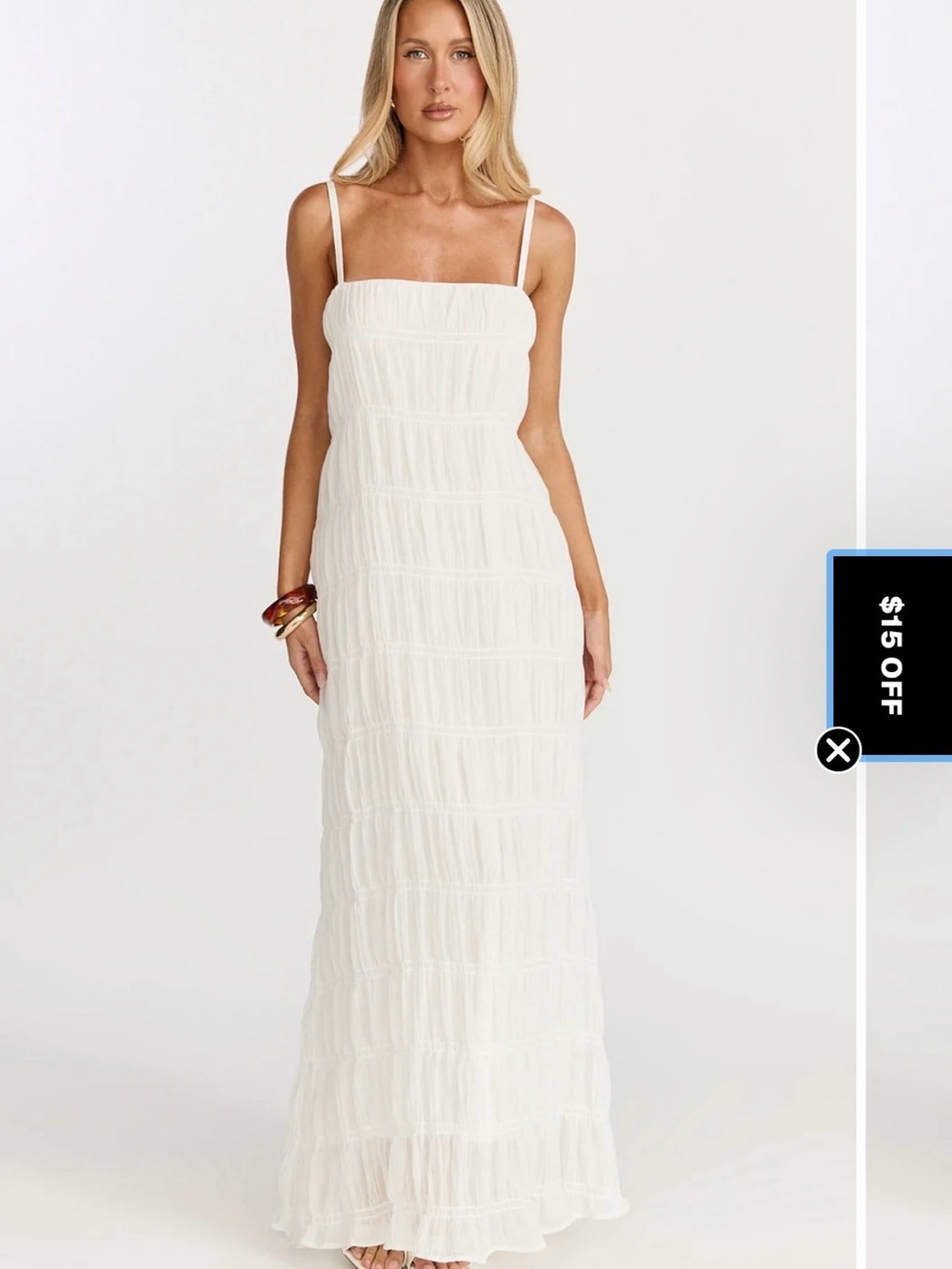 Showpo Cream Spaghetti-Strap Tiered Maxi Dress